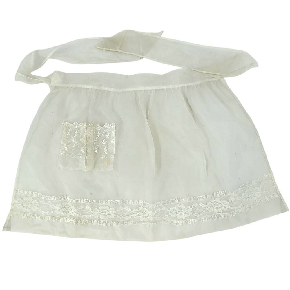 1950s Hostess Apron Embroidered‎ Lace Pocket Vintage Retro Kitchen Chic